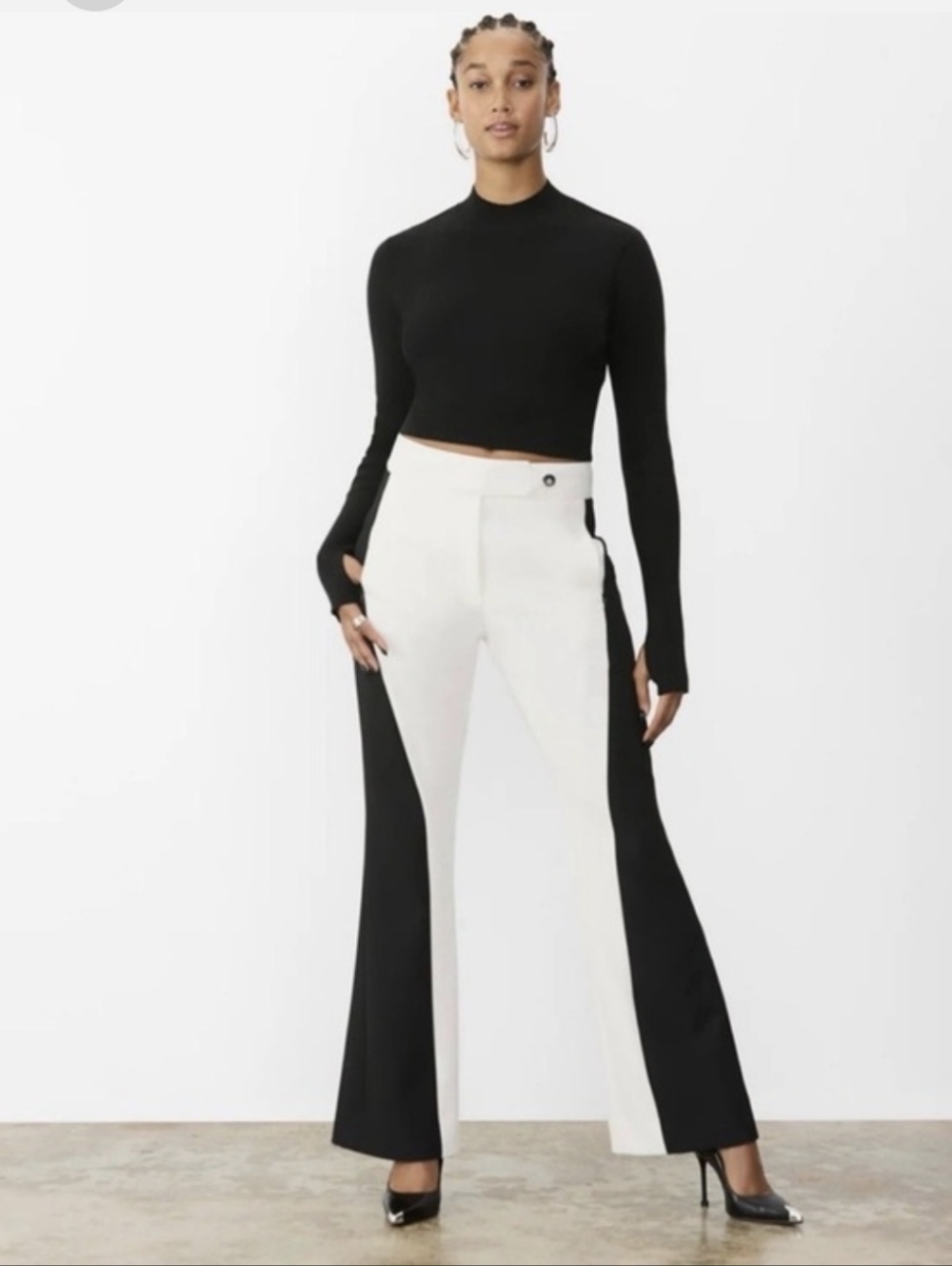 Gstq High-Rise Two-Tone Flare Pants - Black & White Size 4 EUC